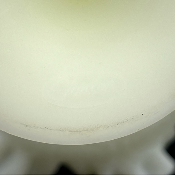 Fenton Uranium Satin Custard Glass Persian Medallion Compote Ruffled 1970s GLOWS - Picture 11 of 11